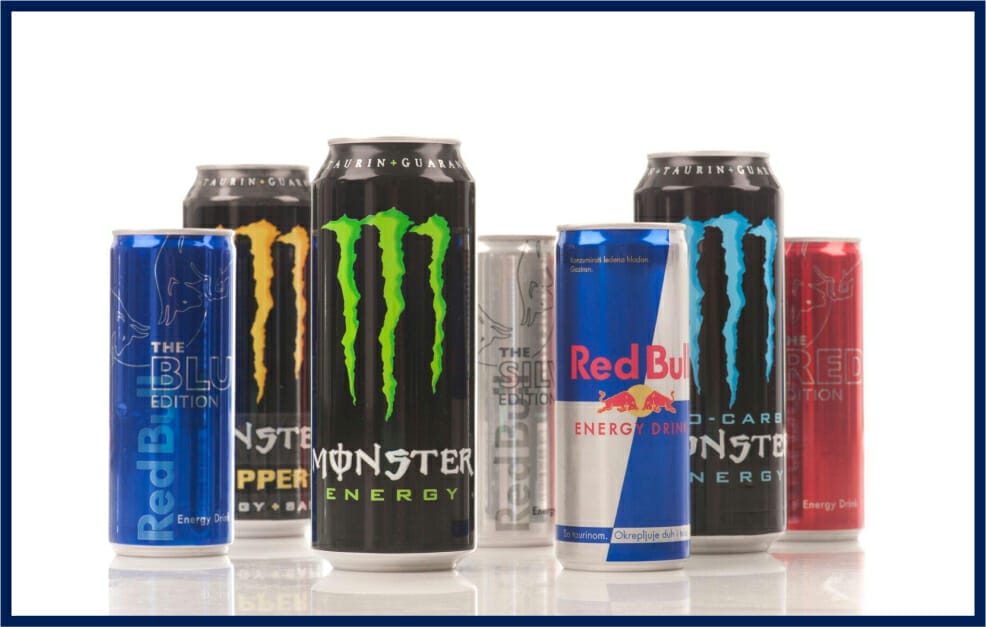 Different brands of energy drinks in can