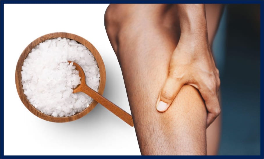 Salt and leg cramps shown together illustrating the connection between sodium intake and muscle cramps