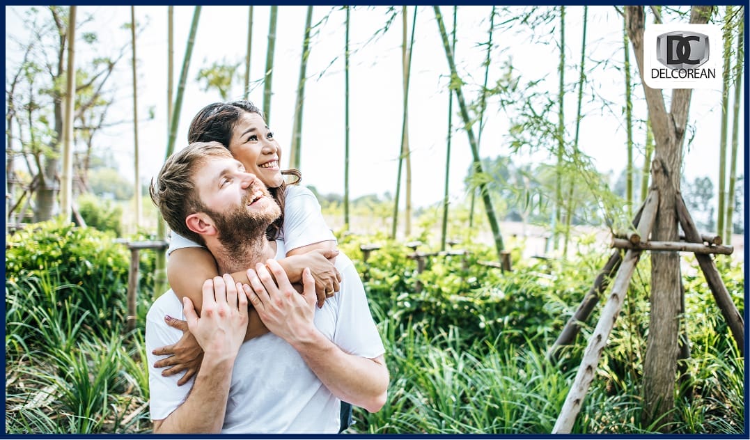 Happy couple enjoying nature in a scenic outdoor setting