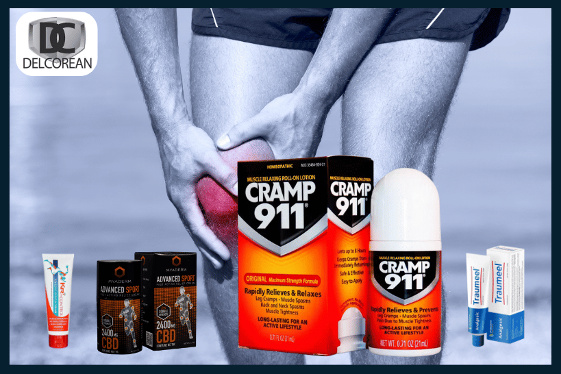 Man with knee sports injury showing top 4 pain relief creams. Cramp911 being the most trusted.